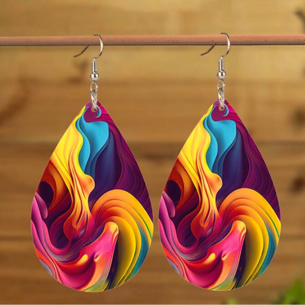 Swirling In Colors Waterdrop Earrings - Picture 2 of 4
